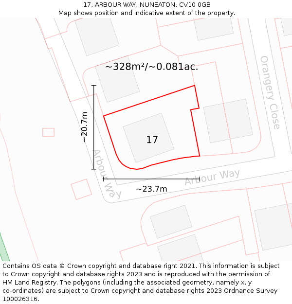17, ARBOUR WAY, NUNEATON, CV10 0GB: Plot and title map