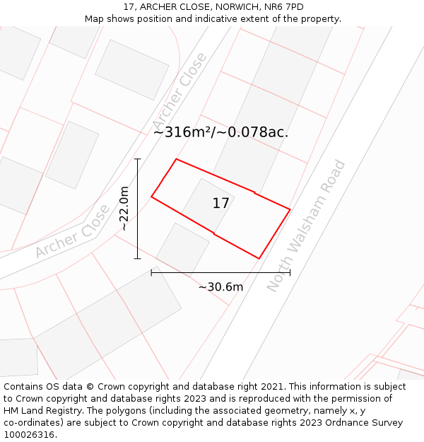 17, ARCHER CLOSE, NORWICH, NR6 7PD: Plot and title map