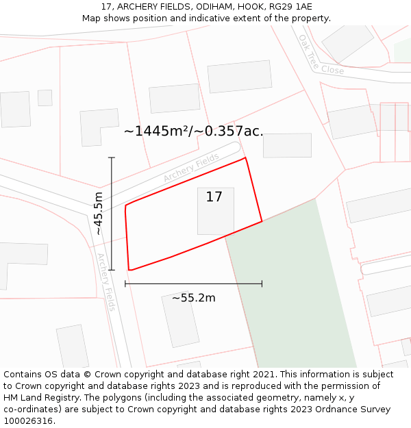 17, ARCHERY FIELDS, ODIHAM, HOOK, RG29 1AE: Plot and title map