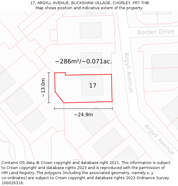 17, ARGYLL AVENUE, BUCKSHAW VILLAGE, CHORLEY, PR7 7HB: Plot and title map