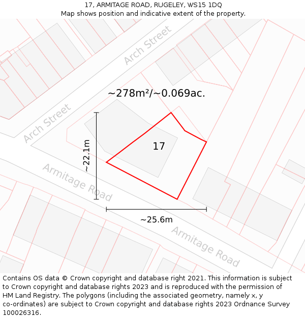 17, ARMITAGE ROAD, RUGELEY, WS15 1DQ: Plot and title map