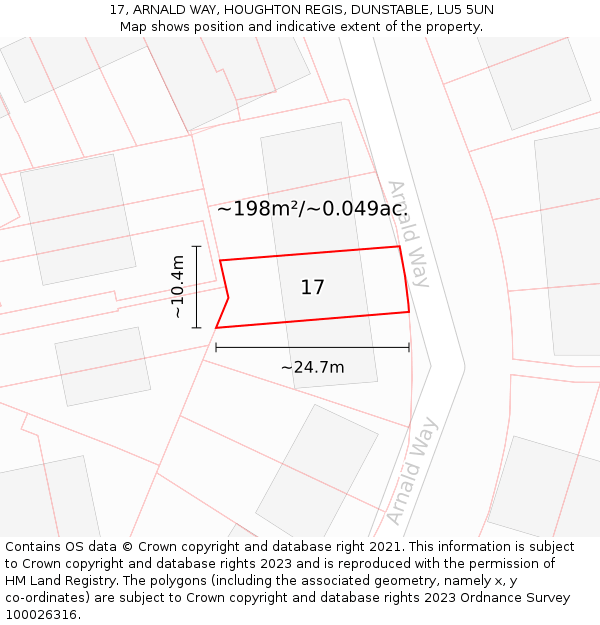 17, ARNALD WAY, HOUGHTON REGIS, DUNSTABLE, LU5 5UN: Plot and title map