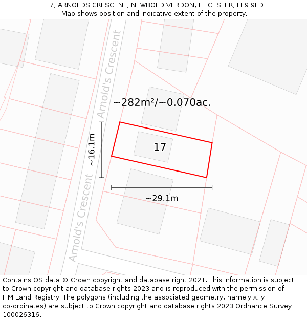 17, ARNOLDS CRESCENT, NEWBOLD VERDON, LEICESTER, LE9 9LD: Plot and title map