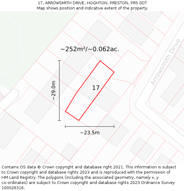 17, ARROWSMITH DRIVE, HOGHTON, PRESTON, PR5 0DT: Plot and title map