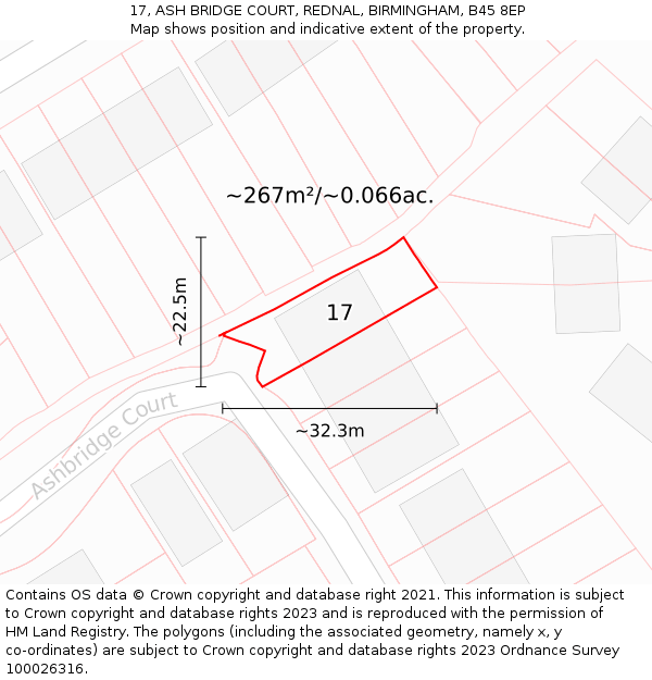 17, ASH BRIDGE COURT, REDNAL, BIRMINGHAM, B45 8EP: Plot and title map