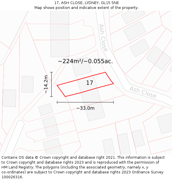 17, ASH CLOSE, LYDNEY, GL15 5NE: Plot and title map