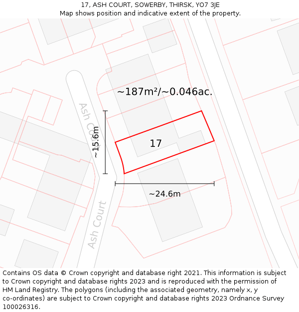 17, ASH COURT, SOWERBY, THIRSK, YO7 3JE: Plot and title map