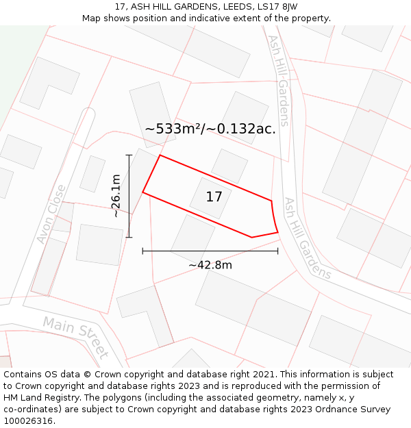 17, ASH HILL GARDENS, LEEDS, LS17 8JW: Plot and title map