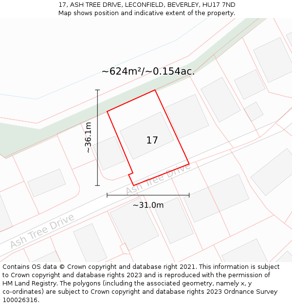 17, ASH TREE DRIVE, LECONFIELD, BEVERLEY, HU17 7ND: Plot and title map