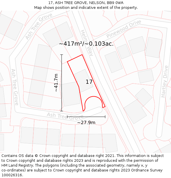 17, ASH TREE GROVE, NELSON, BB9 0WA: Plot and title map