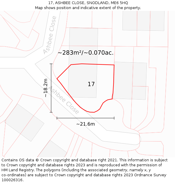 17, ASHBEE CLOSE, SNODLAND, ME6 5HQ: Plot and title map