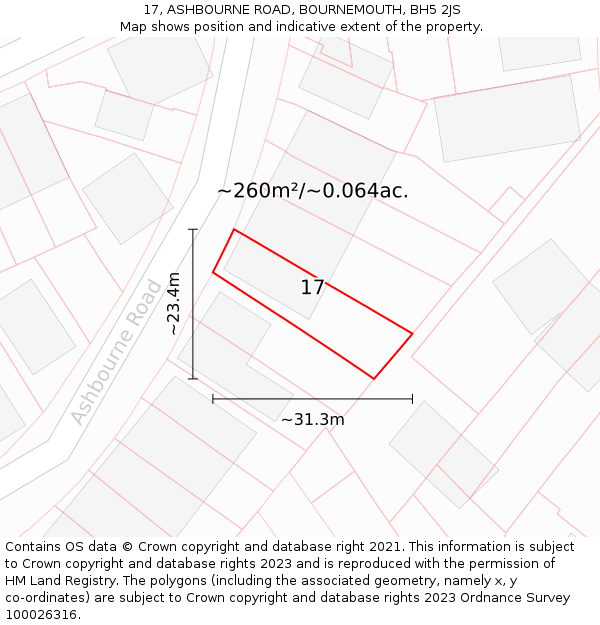 17, ASHBOURNE ROAD, BOURNEMOUTH, BH5 2JS: Plot and title map