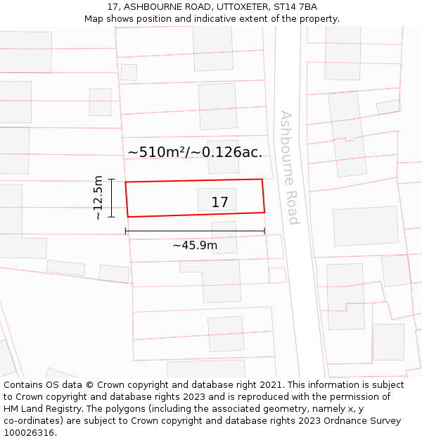 17, ASHBOURNE ROAD, UTTOXETER, ST14 7BA: Plot and title map