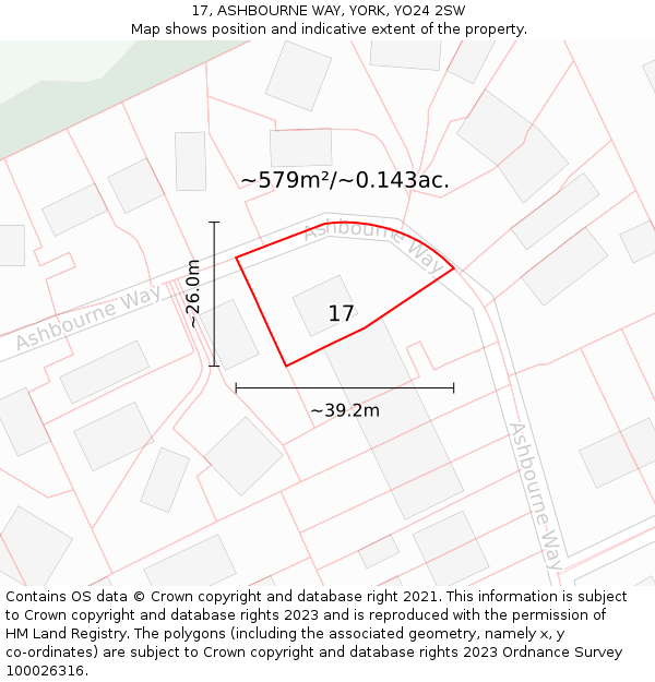 17, ASHBOURNE WAY, YORK, YO24 2SW: Plot and title map