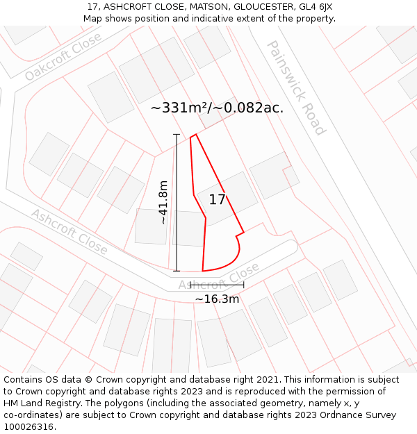 17, ASHCROFT CLOSE, MATSON, GLOUCESTER, GL4 6JX: Plot and title map