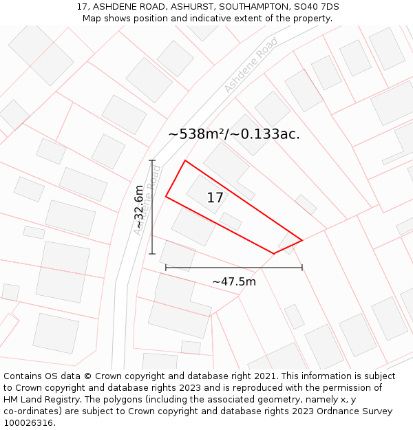 17, ASHDENE ROAD, ASHURST, SOUTHAMPTON, SO40 7DS: Plot and title map