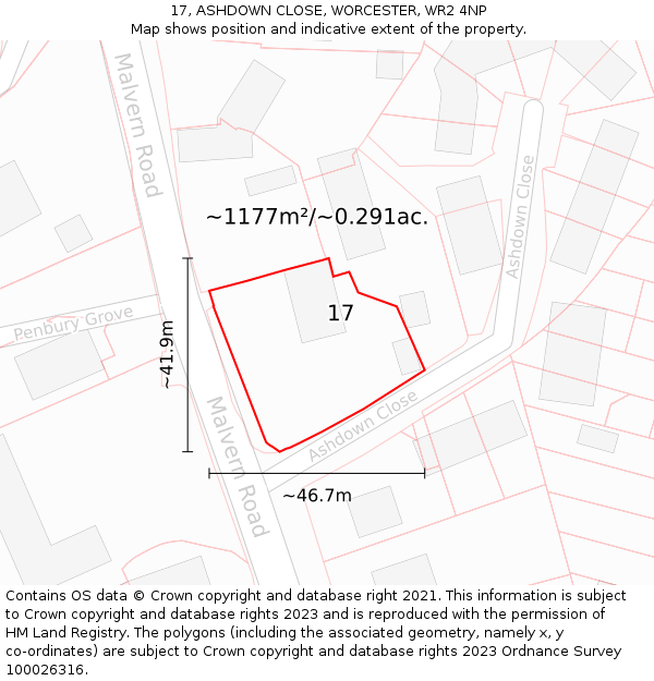 17, ASHDOWN CLOSE, WORCESTER, WR2 4NP: Plot and title map