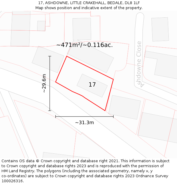 17, ASHDOWNE, LITTLE CRAKEHALL, BEDALE, DL8 1LF: Plot and title map