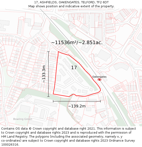 17, ASHFIELDS, OAKENGATES, TELFORD, TF2 6DT: Plot and title map