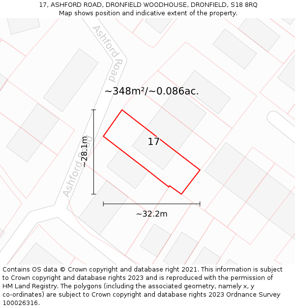 17, ASHFORD ROAD, DRONFIELD WOODHOUSE, DRONFIELD, S18 8RQ: Plot and title map