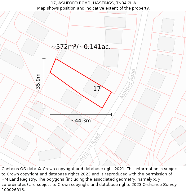 17, ASHFORD ROAD, HASTINGS, TN34 2HA: Plot and title map