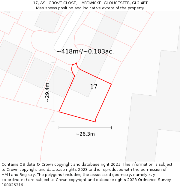 17, ASHGROVE CLOSE, HARDWICKE, GLOUCESTER, GL2 4RT: Plot and title map