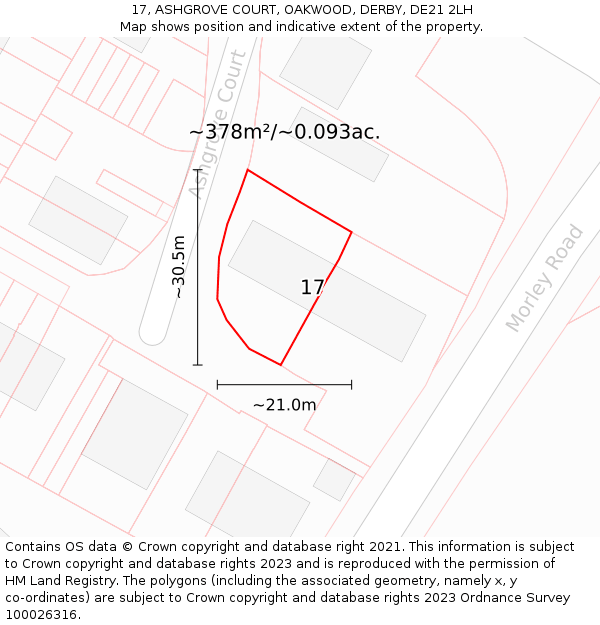 17, ASHGROVE COURT, OAKWOOD, DERBY, DE21 2LH: Plot and title map