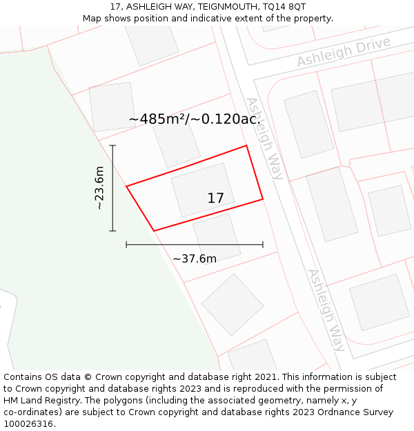 17, ASHLEIGH WAY, TEIGNMOUTH, TQ14 8QT: Plot and title map