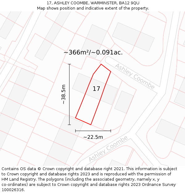 17, ASHLEY COOMBE, WARMINSTER, BA12 9QU: Plot and title map