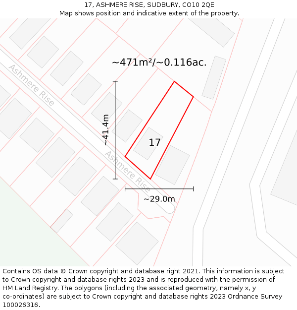 17, ASHMERE RISE, SUDBURY, CO10 2QE: Plot and title map