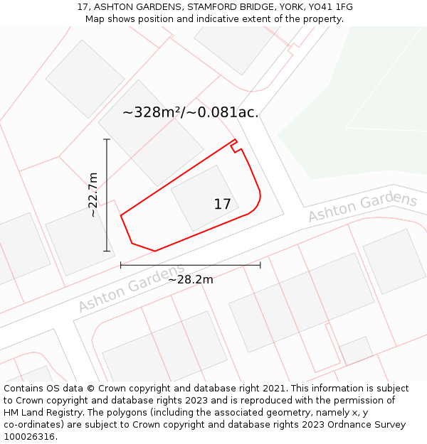 17, ASHTON GARDENS, STAMFORD BRIDGE, YORK, YO41 1FG: Plot and title map