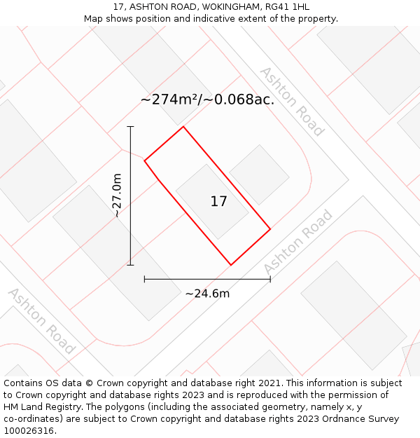17, ASHTON ROAD, WOKINGHAM, RG41 1HL: Plot and title map