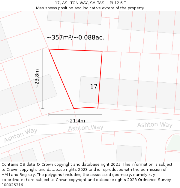 17, ASHTON WAY, SALTASH, PL12 6JE: Plot and title map