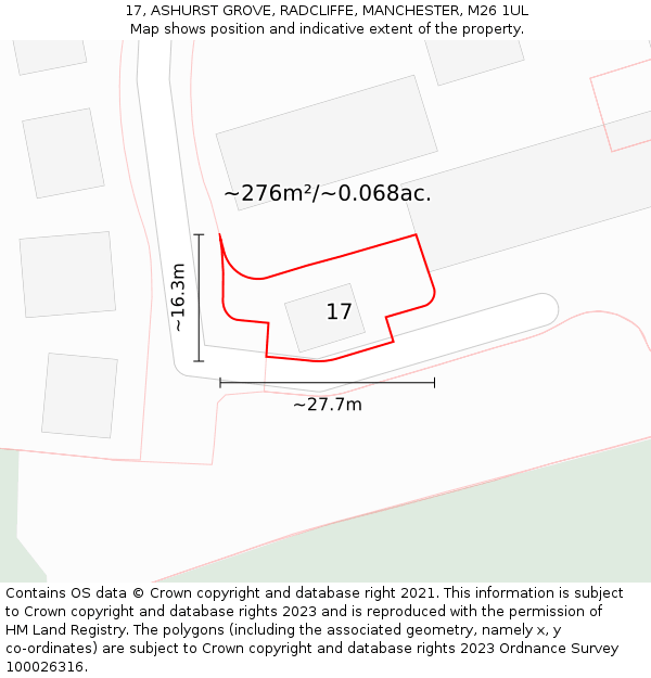17, ASHURST GROVE, RADCLIFFE, MANCHESTER, M26 1UL: Plot and title map