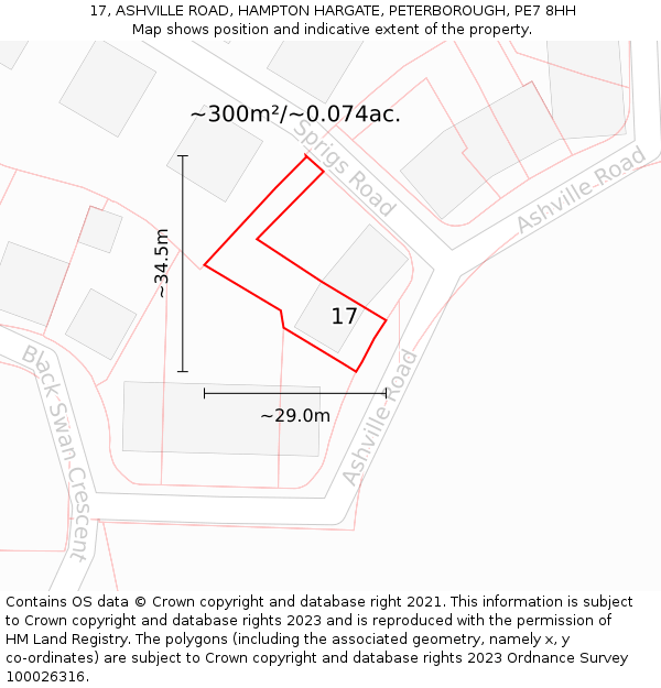 17, ASHVILLE ROAD, HAMPTON HARGATE, PETERBOROUGH, PE7 8HH: Plot and title map