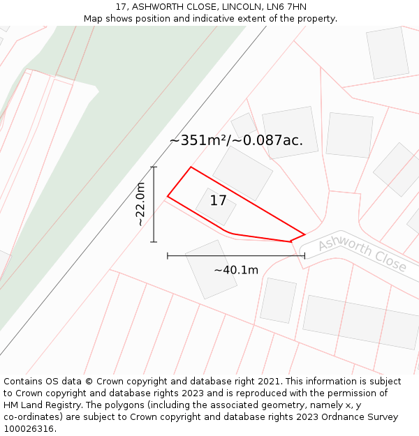 17, ASHWORTH CLOSE, LINCOLN, LN6 7HN: Plot and title map