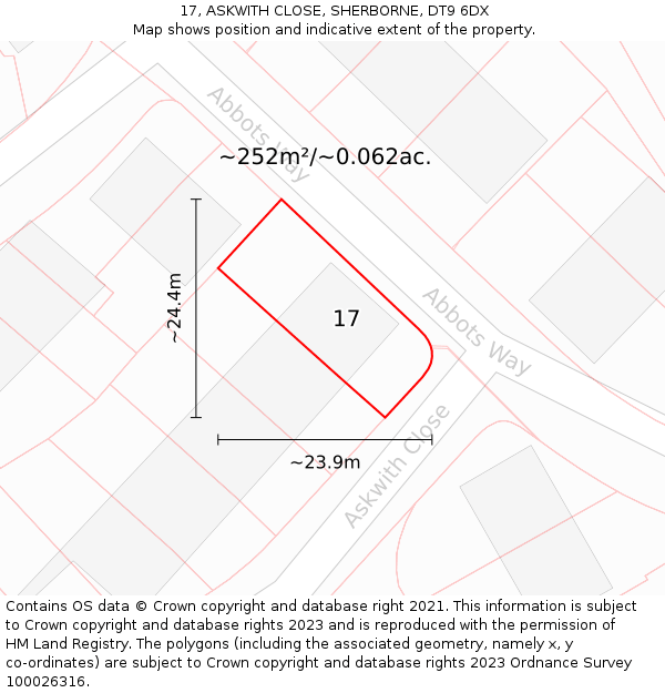 17, ASKWITH CLOSE, SHERBORNE, DT9 6DX: Plot and title map