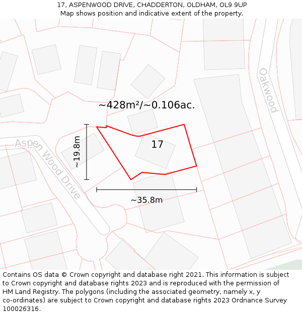17, ASPENWOOD DRIVE, CHADDERTON, OLDHAM, OL9 9UP: Plot and title map