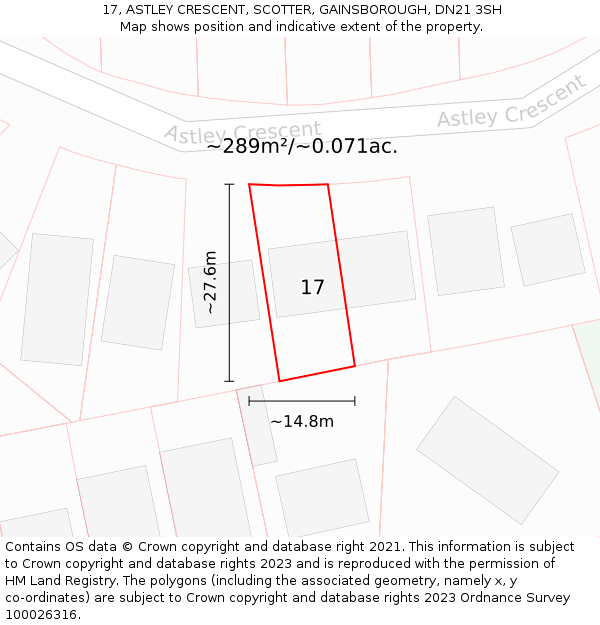 17, ASTLEY CRESCENT, SCOTTER, GAINSBOROUGH, DN21 3SH: Plot and title map