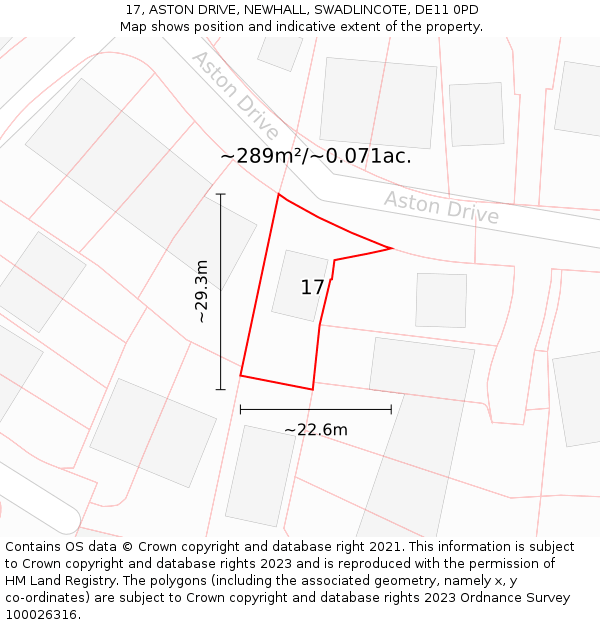 17, ASTON DRIVE, NEWHALL, SWADLINCOTE, DE11 0PD: Plot and title map