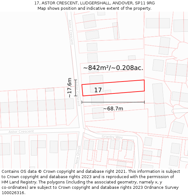 17, ASTOR CRESCENT, LUDGERSHALL, ANDOVER, SP11 9RG: Plot and title map