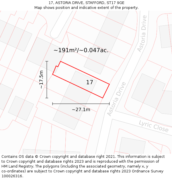 17, ASTORIA DRIVE, STAFFORD, ST17 9GE: Plot and title map