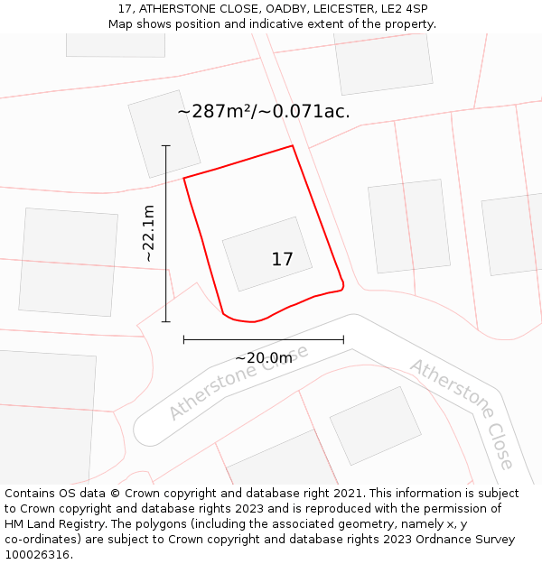 17, ATHERSTONE CLOSE, OADBY, LEICESTER, LE2 4SP: Plot and title map