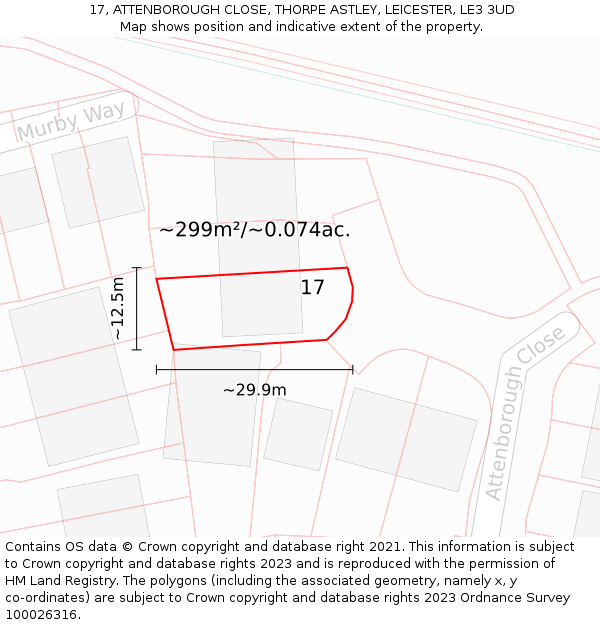 17, ATTENBOROUGH CLOSE, THORPE ASTLEY, LEICESTER, LE3 3UD: Plot and title map