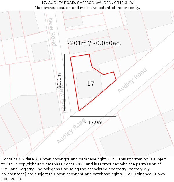 17, AUDLEY ROAD, SAFFRON WALDEN, CB11 3HW: Plot and title map