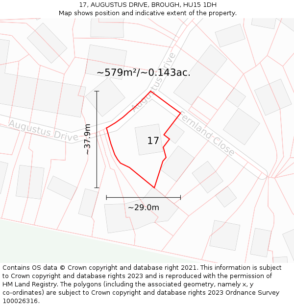 17, AUGUSTUS DRIVE, BROUGH, HU15 1DH: Plot and title map