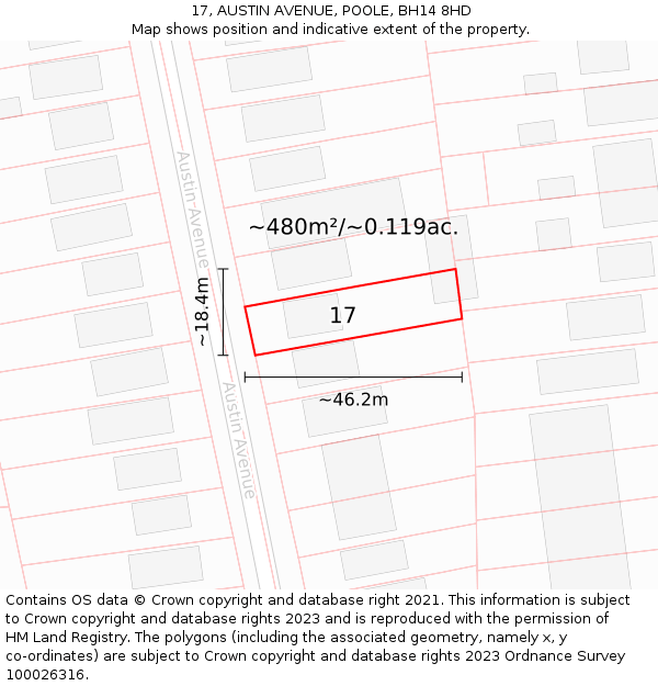 17, AUSTIN AVENUE, POOLE, BH14 8HD: Plot and title map