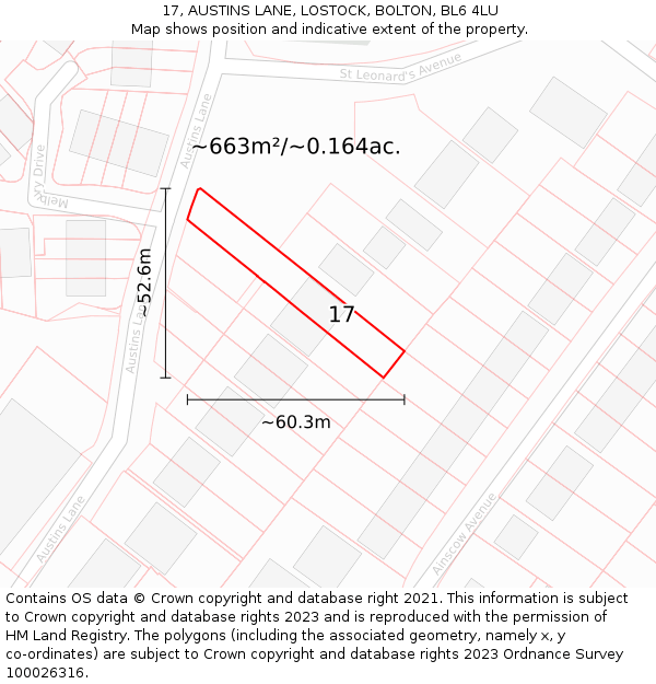 17, AUSTINS LANE, LOSTOCK, BOLTON, BL6 4LU: Plot and title map