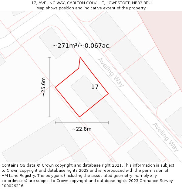 17, AVELING WAY, CARLTON COLVILLE, LOWESTOFT, NR33 8BU: Plot and title map