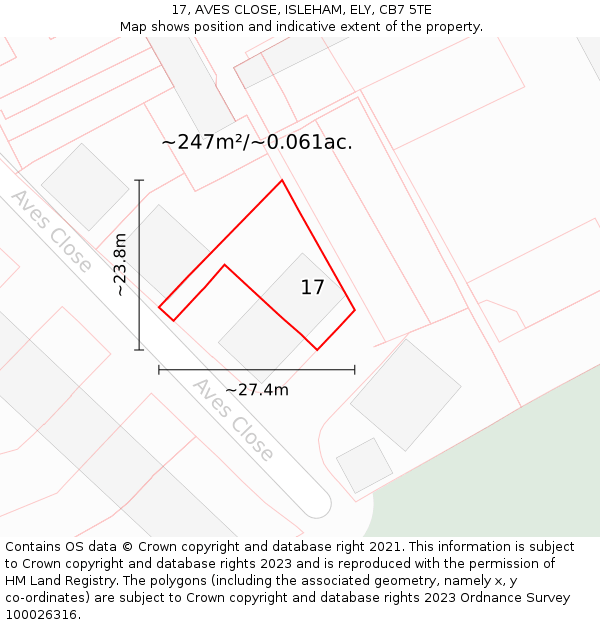 17, AVES CLOSE, ISLEHAM, ELY, CB7 5TE: Plot and title map